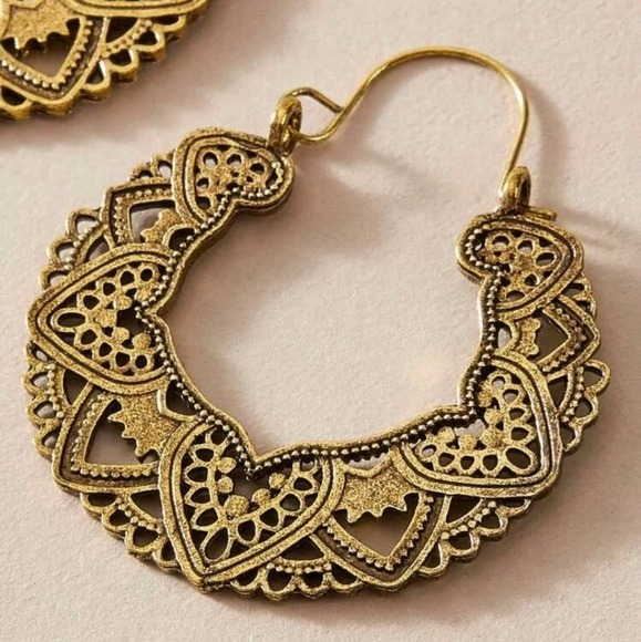 💖2/$30 Boho Hoop brass tribal gypsy cut out large Filigree drop earrings - Picture 11 of 16